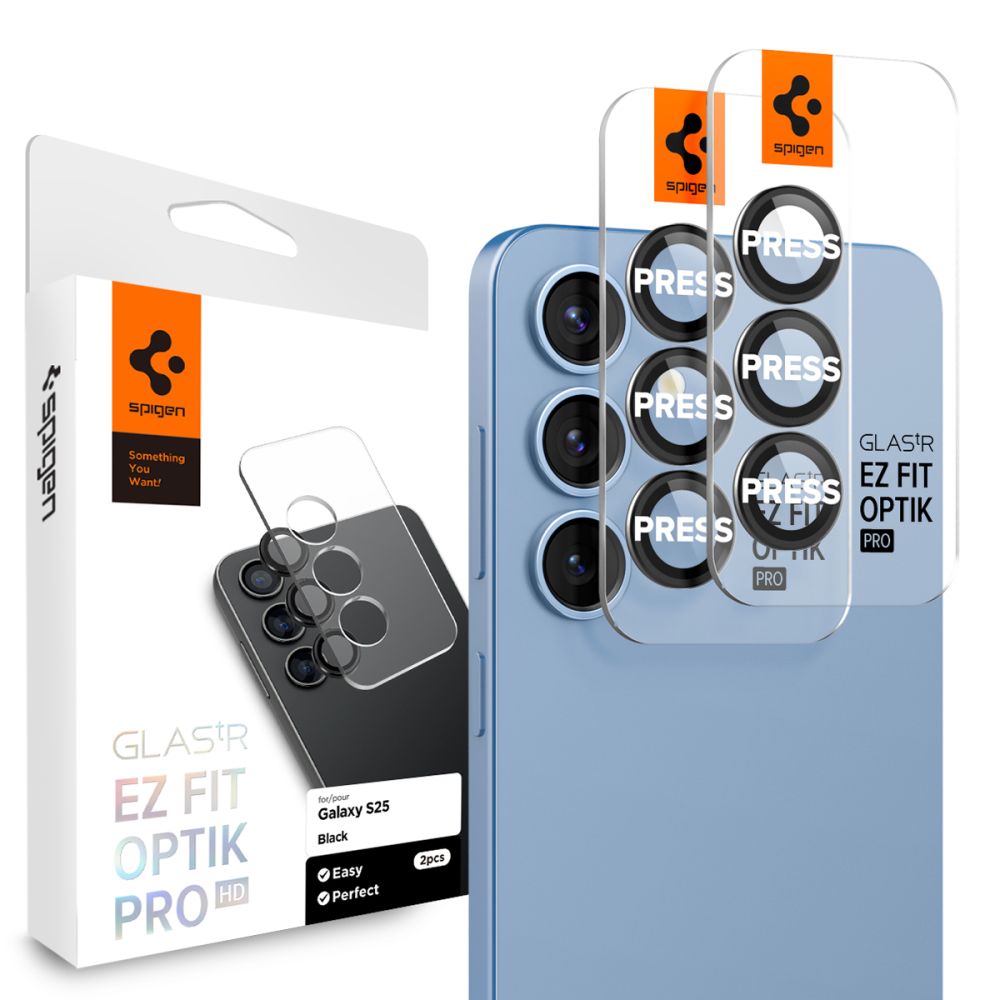 Spigen GlastR EZ FIT Optik Pro HD Rear Camera Protector for Samsung Galaxy S25 S931, Tempered Glass, Set of 2 pieces, Black AGL09092