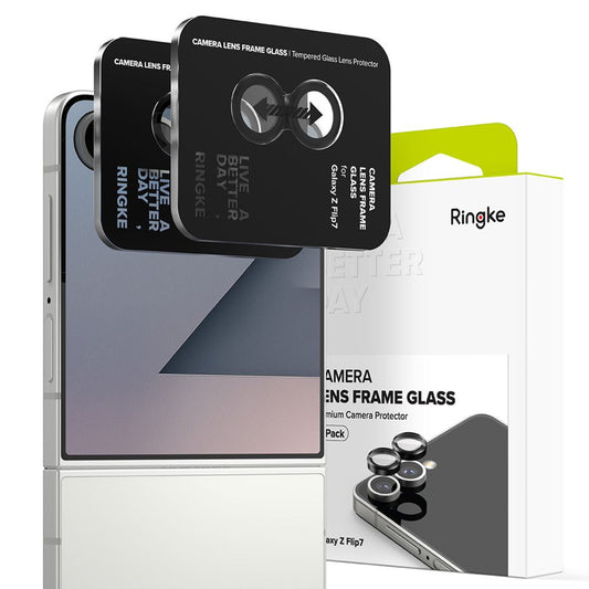 Ringke-suojakalvo Samsung Galaxy Z Flip7 F766:n takakameralle, karkaistu lasi, 2 kappaleen setti, musta