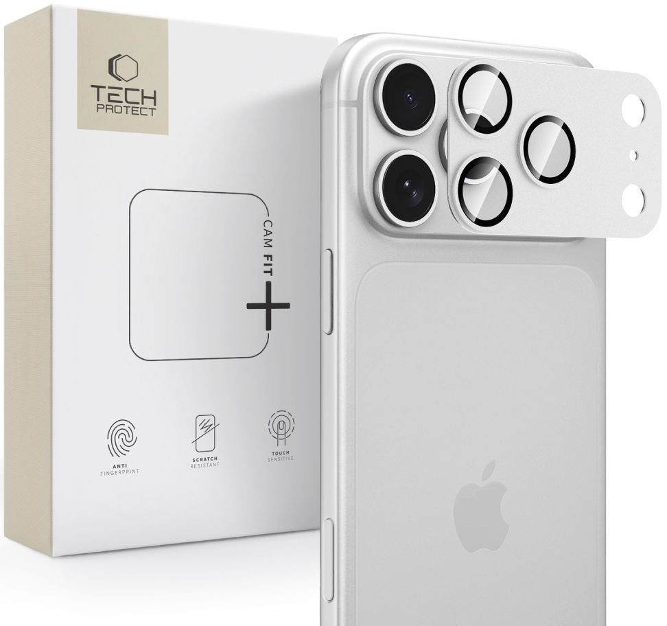Takakameran suojakalvo Tech-Protect CamFull Fit+ Apple iPhone 18 Prolle, karkaistu lasi, hopea