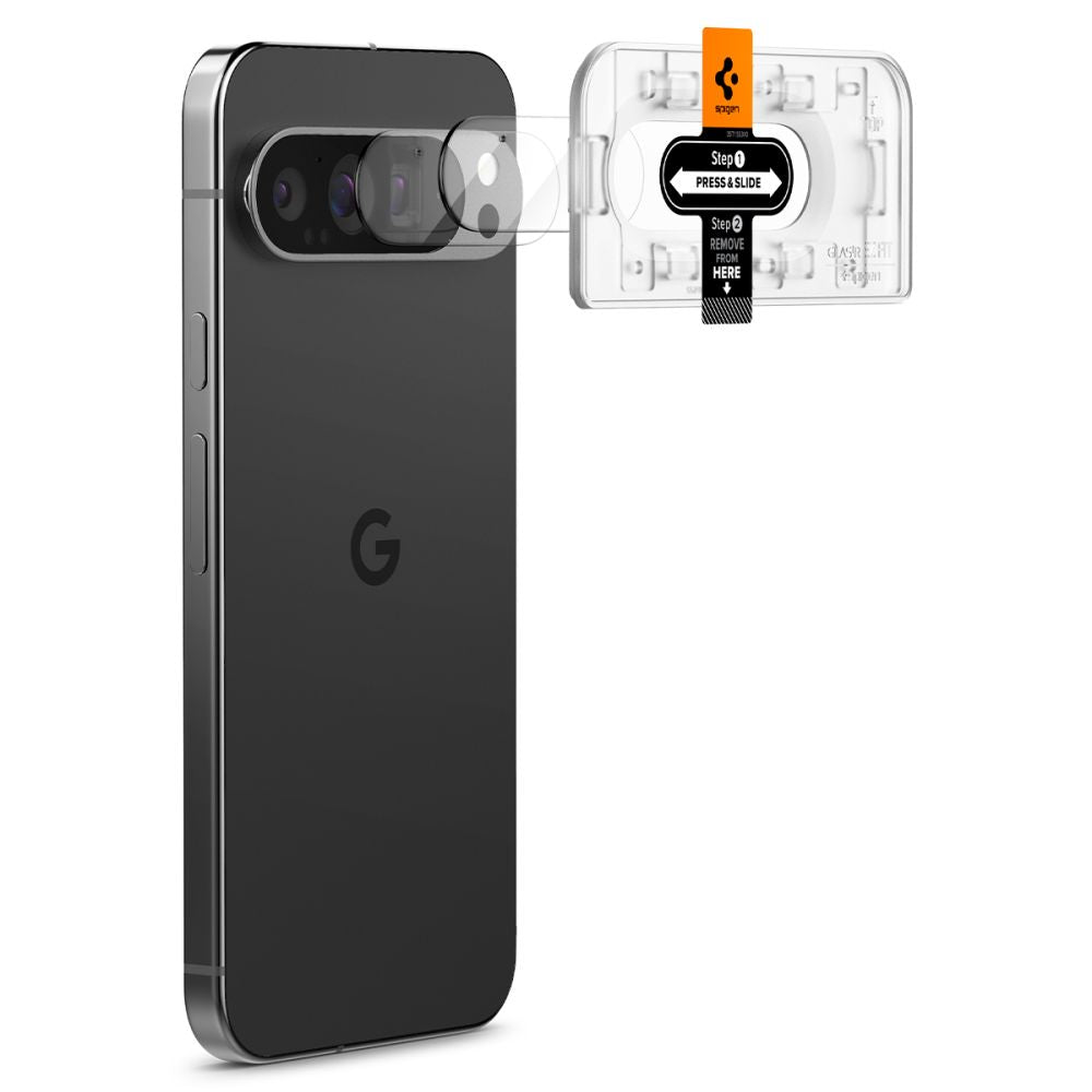 Suojaava takakameran suojakalvo Spigen EZ FIT Google Pixel 9 Pro:lle, lasisuojattu, 2 kpl AGL08444-sarja