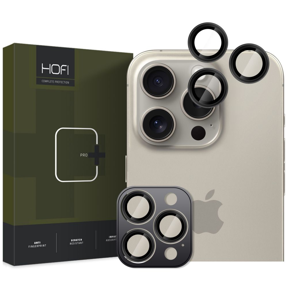 Suojakalvo HOFI CamRing PRO+ Apple iPhone 16 Pro Max / 16 Pro -takakameralle, Panssarilasi, Musta