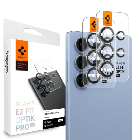 Spigen GlastR EZ FIT Optik Pro HD takakameran suojakalvo Samsung Galaxy S25 Ultra S938:lle, karkaistu lasi, 2 kappaleen setti, musta
