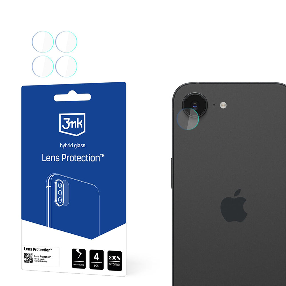 3MK Protection takakameran suojakalvo Apple iPhone 17e / 16e:lle, joustava lasi, 4 kappaleen setti, läpinäkyvä