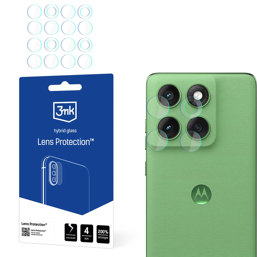 3MK Protection takakameran suojakalvo Motorola Edge 60:lle, joustava lasi, 4 kappaleen setti, läpinäkyvä