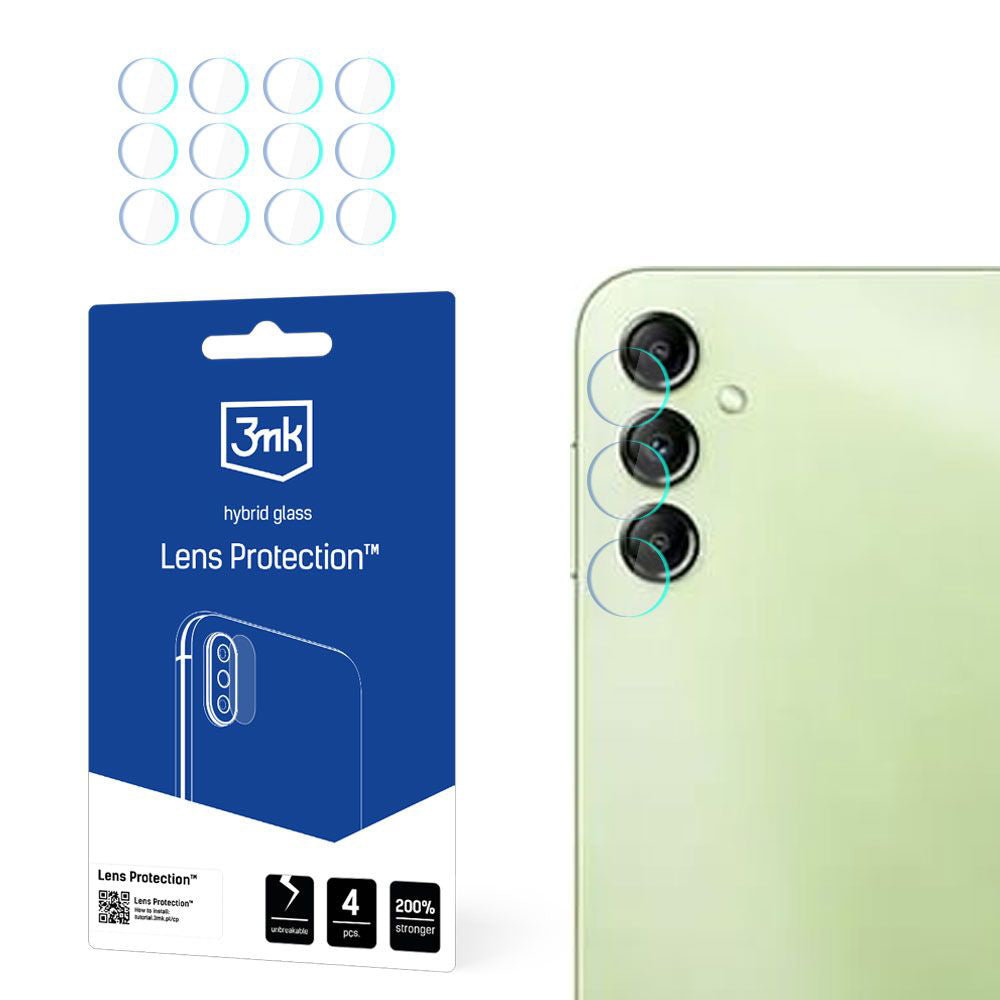 3MK Protection takakameran suojakalvo Samsung Galaxy A14 A145 / A14 5G A146:lle, joustava lasi, 4 kappaleen setti, läpinäkyvä