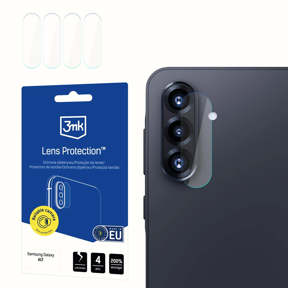 3MK Protection takakameran suojakalvo Samsung Galaxy A17 4G / A17 5G:lle, joustava lasi, 4 kappaleen setti, läpinäkyvä