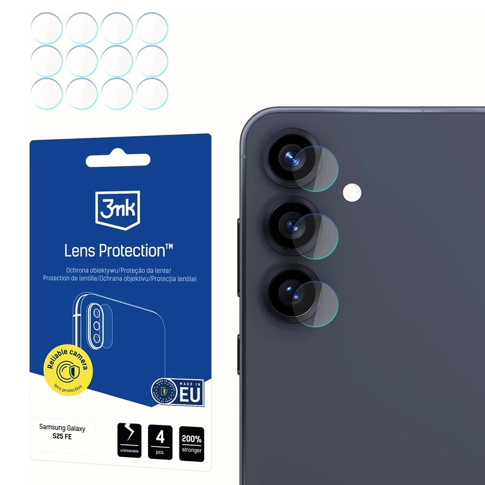 Takakameran suojakalvo 3MK Protection Samsung Galaxy S25 FE:lle, Panssarilasi, 4 kappaleen setti, Läpinäkyvä