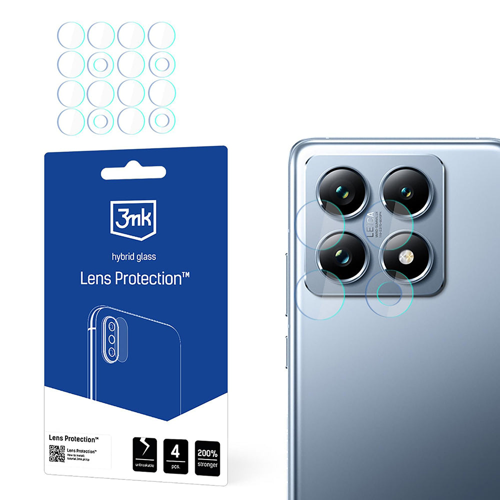 3MK Protection takakameran suojakalvo Xiaomi 14T Pro / 14T:lle, joustava lasi, 4 kappaleen setti, läpinäkyvä