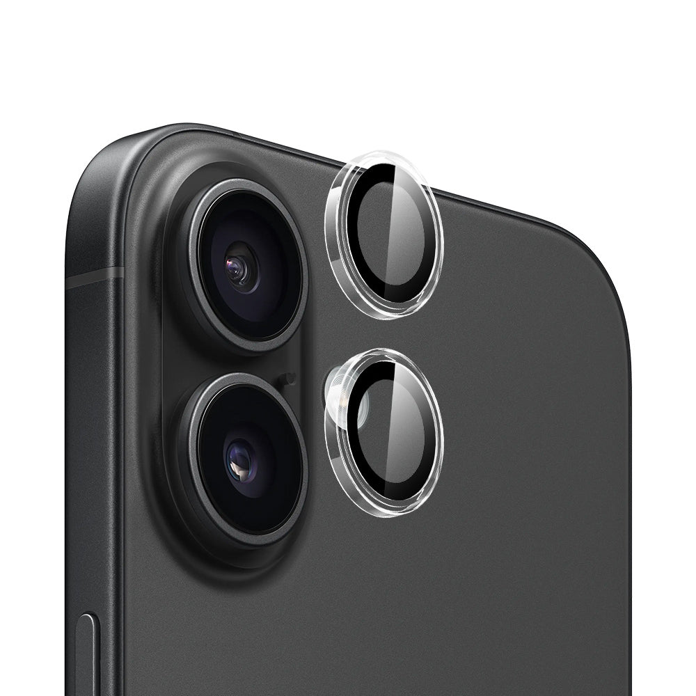 Blueo Metal Frame takakameran suojakalvo Apple iPhone 16 Plus / 16:lle, karkaistu lasi, läpinäkyvä