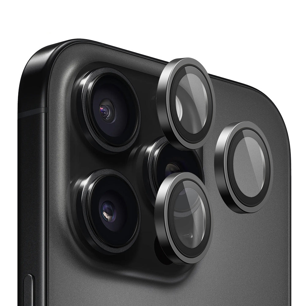 Blueo Metal Frame takakameran suojakalvo Apple iPhone 16 Pro Max / 16 Pro -puhelimille, karkaistu lasi, musta