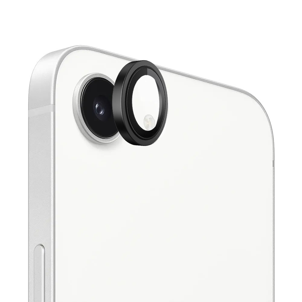 Blueo Metal Frame takakameran suojakalvo Apple iPhone 17e / 16e:lle, karkaistu lasi, musta