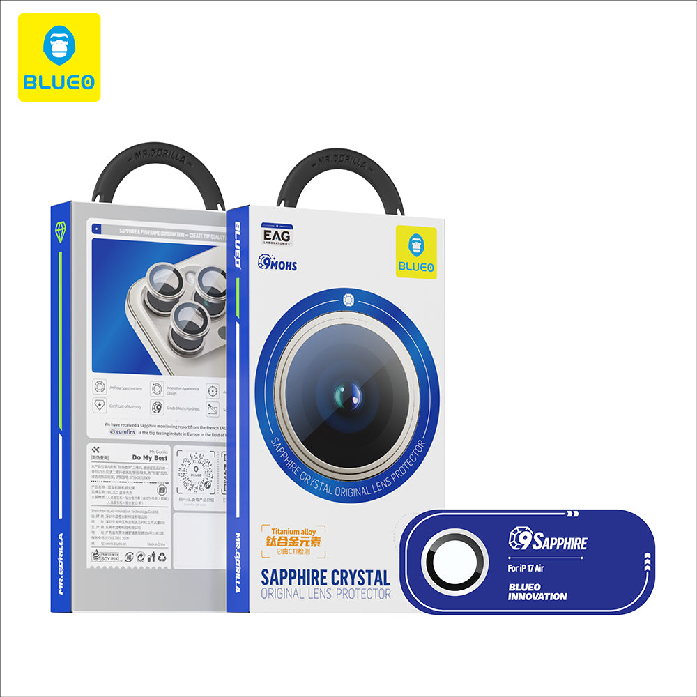 Blueo Sapphire Crystal -takakameran suojakalvo Apple iPhone 17 Airille, Panssarilasi, Sininen