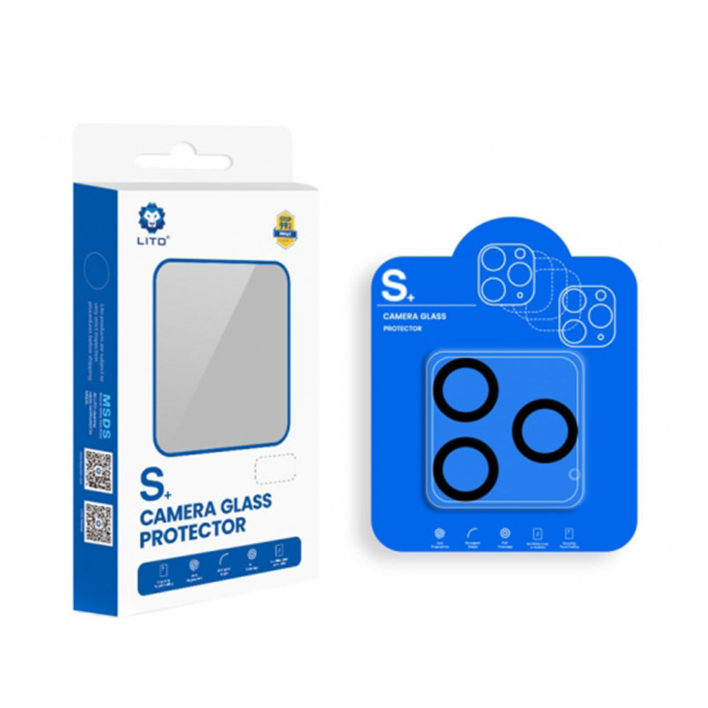 Lito S+ takakameran suojakalvo Apple iPhone 14 Pro Max / 14 Pro -puhelimelle, karkaistu lasi, musta