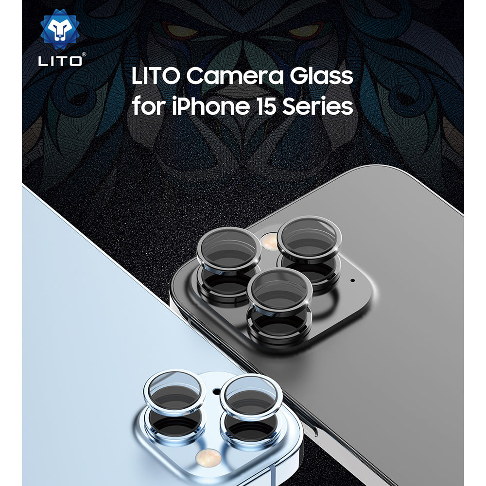 Lito S+ takakameran suojakalvo Apple iPhone 15 Pro Max / 15 Pro -puhelimelle, karkaistu lasi, sininen