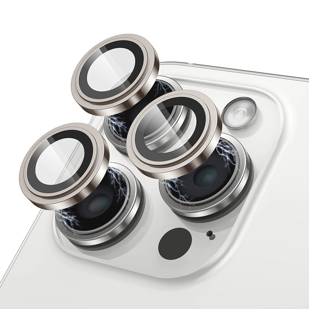 Lito S+ takakameran suojakalvo Apple iPhone 15 Pro Max / 15 Pro -puhelimille, karkaistu lasi, metallinhopea
