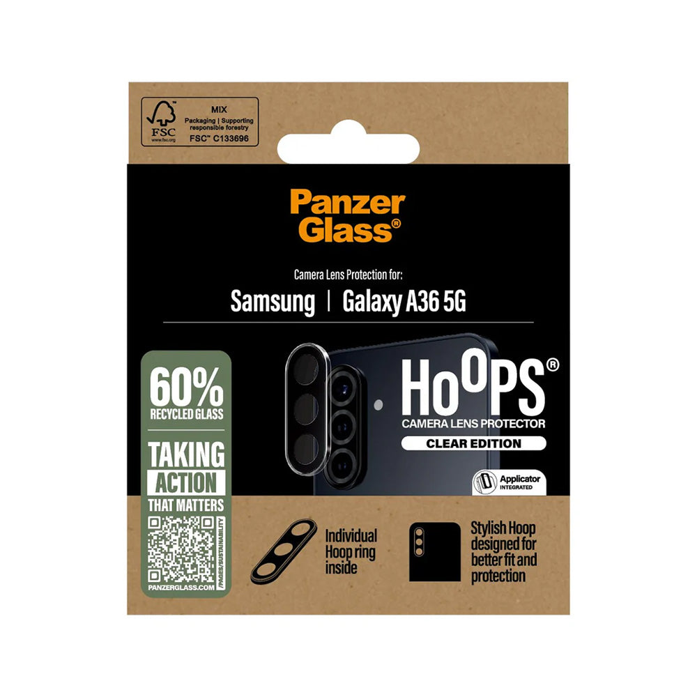 PanzerGlass Hoops -takakameran suojakalvo Samsung Galaxy A36 A366 -puhelimille, Karkaistu lasi, Läpinäkyvä