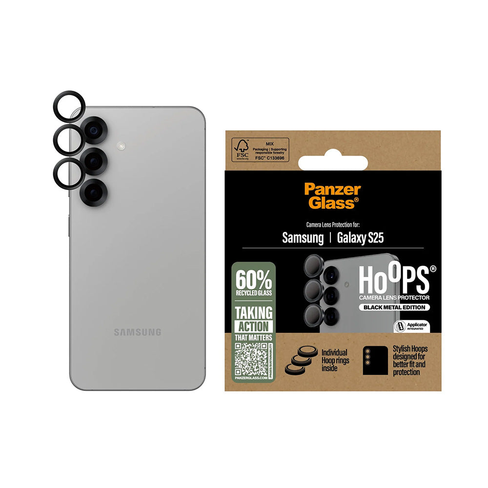 PanzerGlass Hoops -takakameran suojakalvo Samsung Galaxy S25 S931:lle, karkaistu lasi, musta