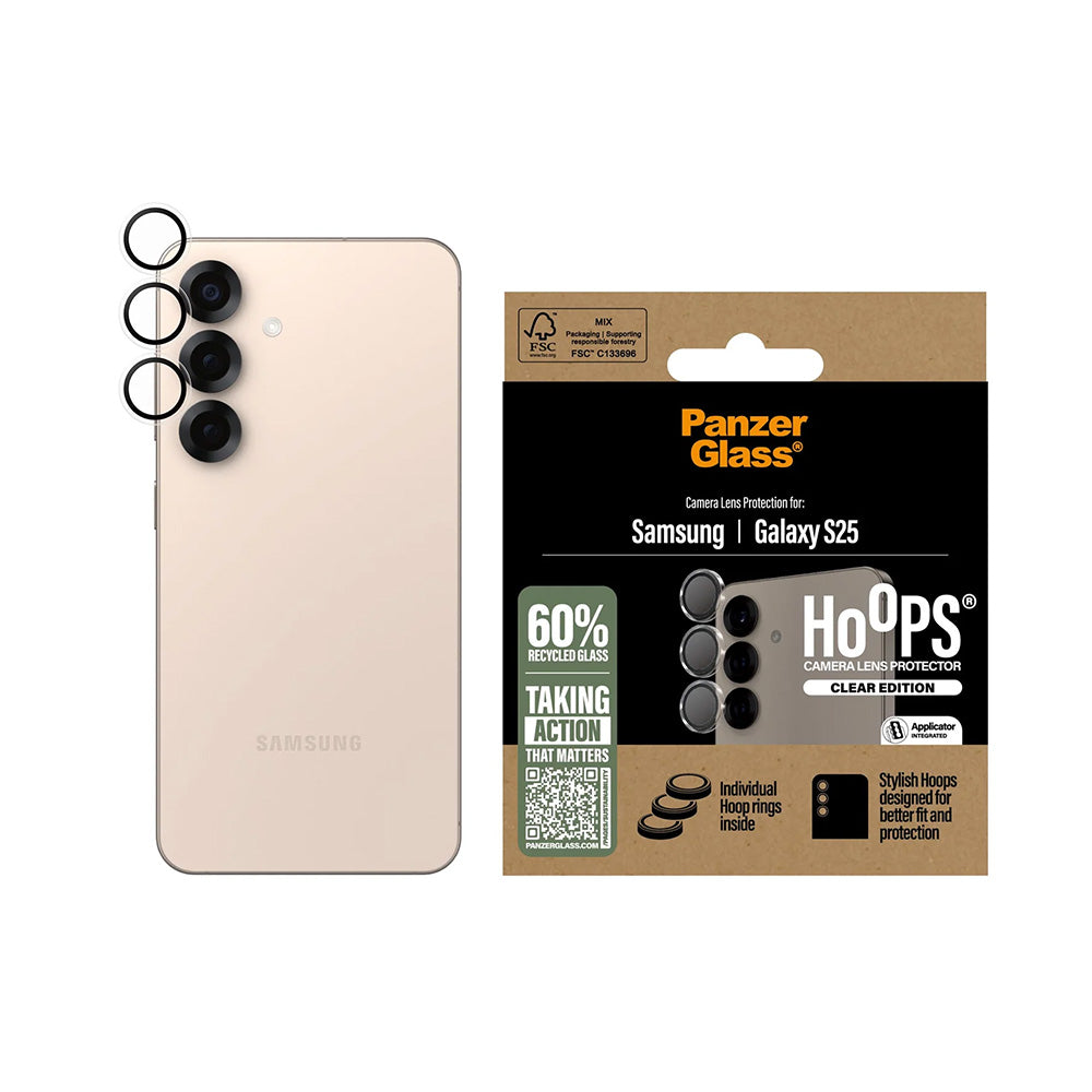 Takakameran suojakalvo PanzerGlass Hoops Samsung Galaxy S25 S931:lle, Karkaistu lasi, Läpinäkyvä
