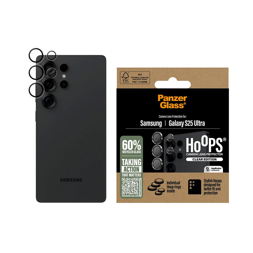 PanzerGlass Hoops -takakameran suojakalvo Samsung Galaxy S25 Ultra S938:lle, karkaistu lasi, läpinäkyvä