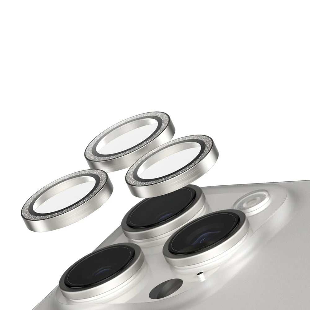 PanzerGlass Safe -takakameran suojakalvo. Glitter Apple iPhone 16 Pro Max / 16 Pro, Karkaistu lasi, Hopeanvärinen.
