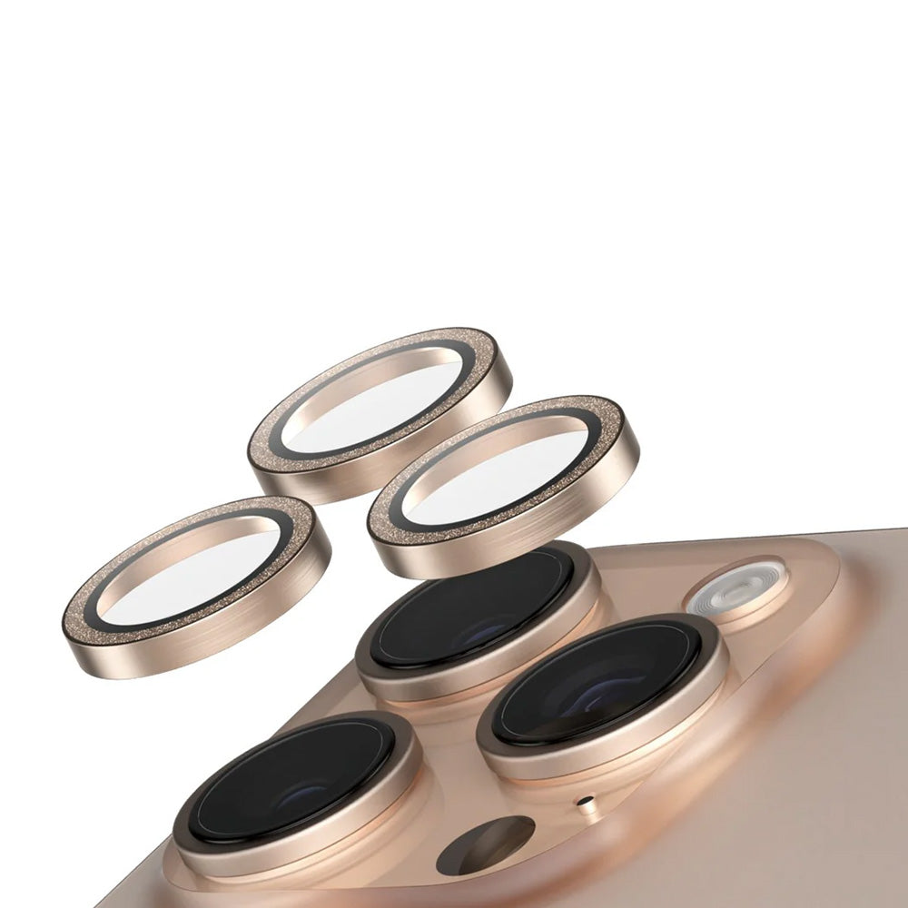 PanzerGlass Safe -takakameran suojakalvo. Glitter Apple iPhone 16 Pro Max / 16 Pro -puhelimille, Karkaistu lasi, Kultainen