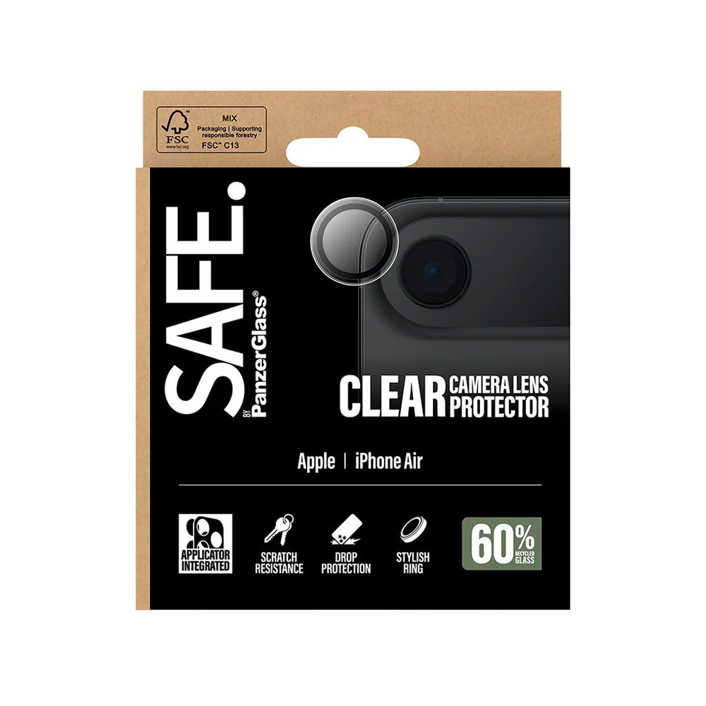 PanzerGlass Safe takakameran suojakalvo Apple iPhone 17 Air:lle, karkaistu lasi, läpinäkyvä.
