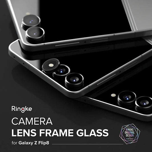 Takakameran suojakalvo Ringke Samsung Galaxy Z Flip8 F776:lle, karkaistua lasia, 2 kappaleen setti, musta