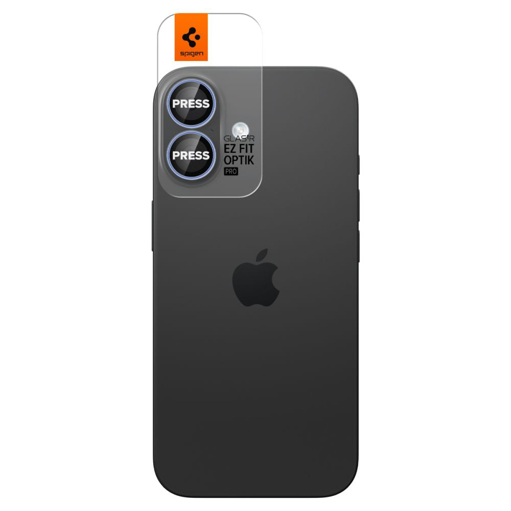 Takakameran suojakalvo Spigen GlastR EZ FIT Optik Pro Apple iPhone 17 / 16 Plus / 16:lle, karkaistu lasi, 2 kappaleen setti, sininen