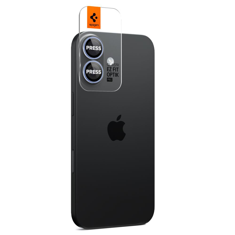 Takakameran suojakalvo Spigen GlastR EZ FIT Optik Pro Apple iPhone 17 / 16 Plus / 16:lle, karkaistu lasi, 2 kappaleen setti, sininen