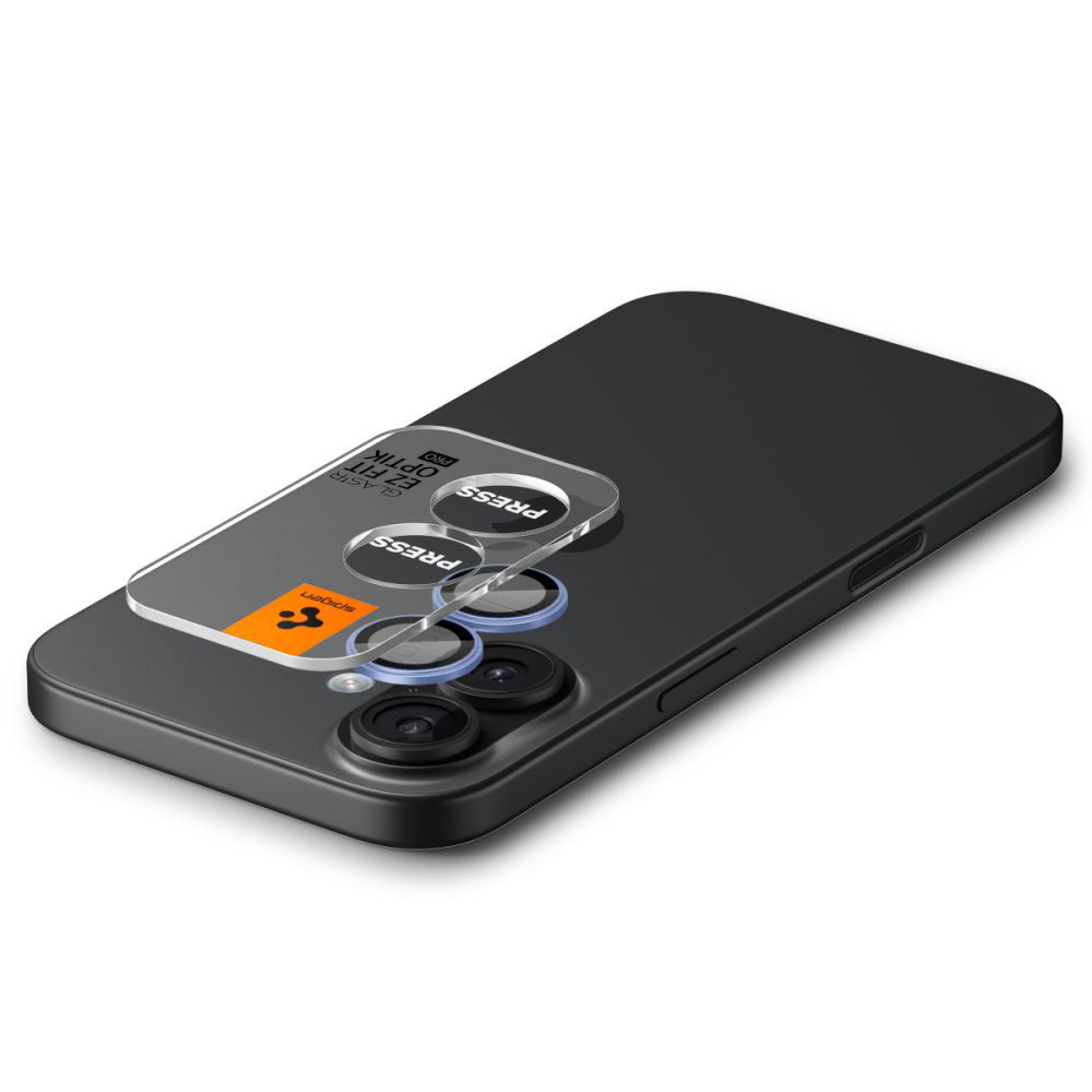 Takakameran suojakalvo Spigen GlastR EZ FIT Optik Pro Apple iPhone 17 / 16 Plus / 16:lle, karkaistu lasi, 2 kappaleen setti, sininen