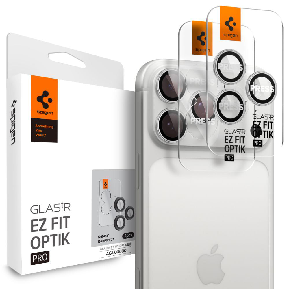 Spigen GlastR EZ FIT Optik Pro takakameran suojakalvo Apple iPhone 17 Pro Max / 17 Pro, karkaistu lasi, 2 kappaleen setti, hopea