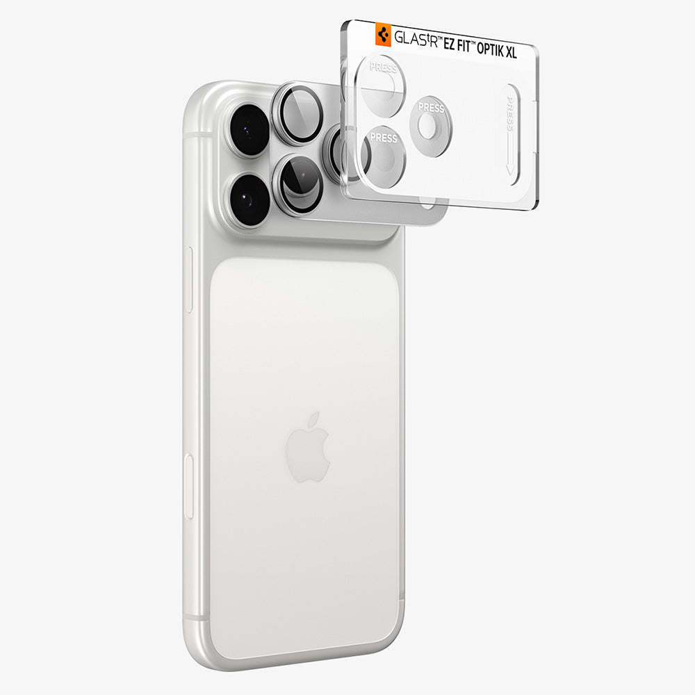 Takakameran suojakalvo Spigen GlastR EZ FIT Optik Pro XL Apple iPhone 18 Prolle, karkaistu lasi, hopea AGL12038