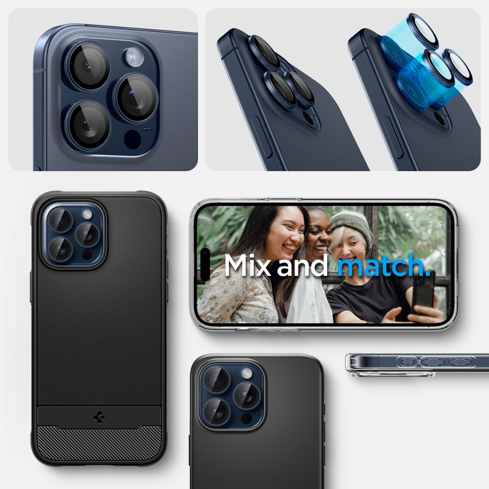 Suojakalvo Spigen GlastR EZ FIT Optik Pro Apple iPhone 16 Pro Max / 16 Pro takakameralle, Karkaistu lasi, 2 kappaleen setti, Sininen