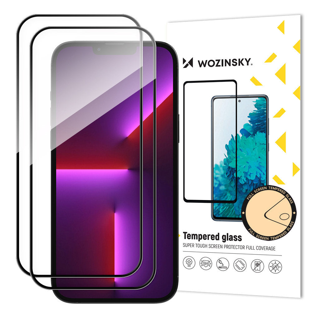 WZK Näytönsuoja Apple iPhone 15 Pro, Suojalasi, Täysliima, 2 kpl, Koteloystävällinen, Musta
