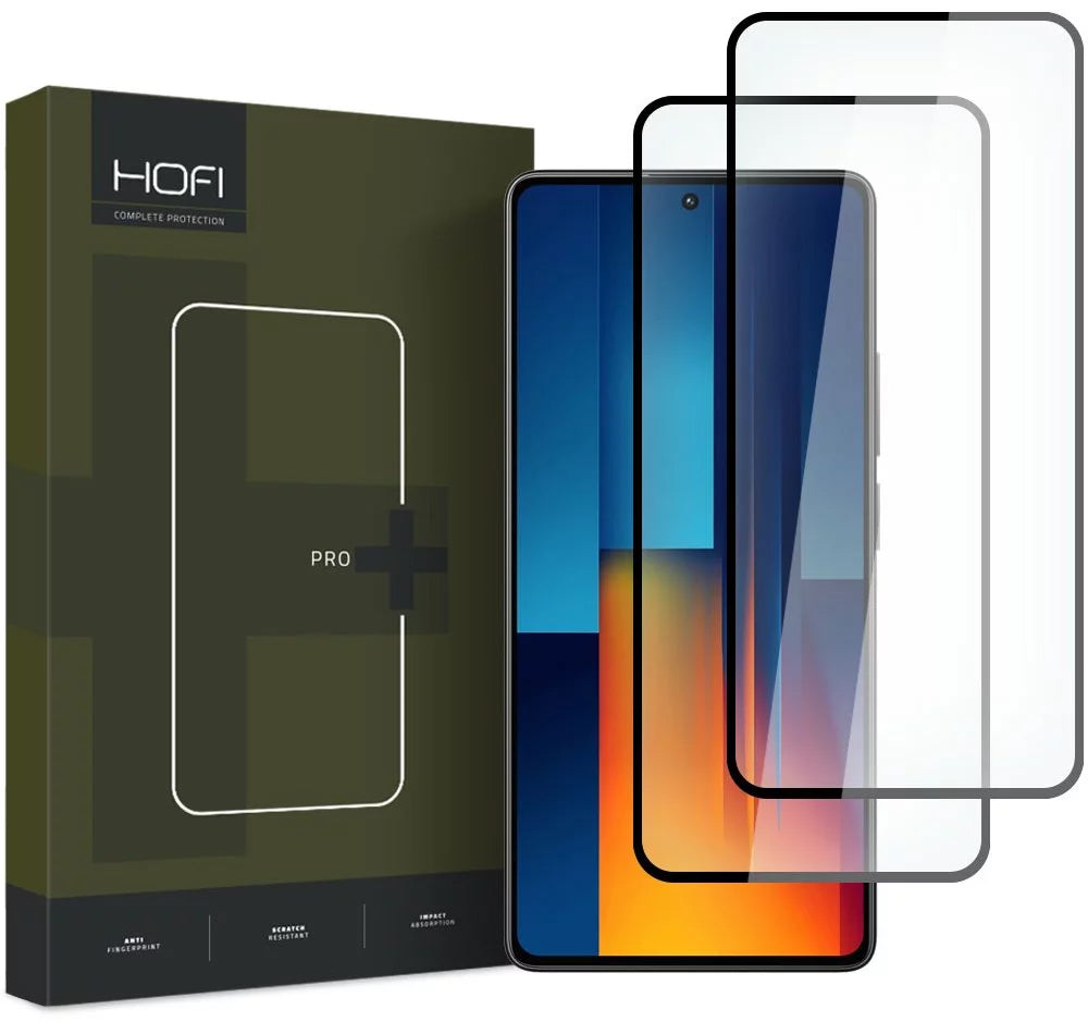 Näytönsuoja HOFI Glass PRO+ Xiaomi Poco M6 Pro 5G:lle, Karkaistu lasi, Täysliima, 2 kappaleen setti, 2.5D, Musta