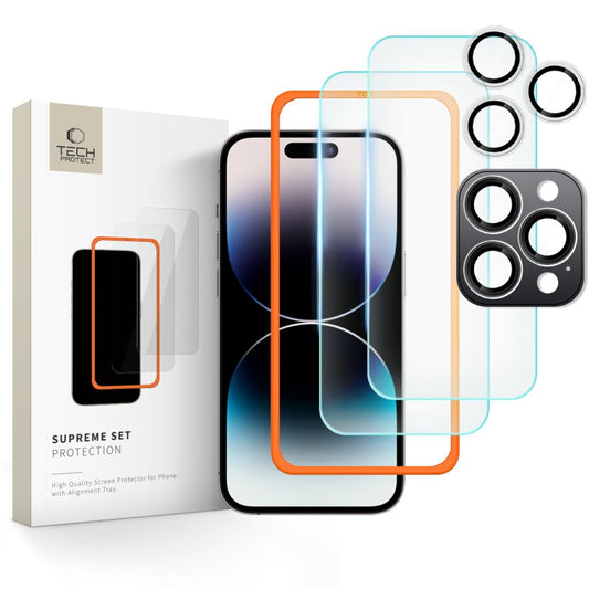 Tech-Protect Supreme takanäytön ja kameran suojakalvo Apple iPhone 16 Pro:lle, lasisuojattu, täysliimattu