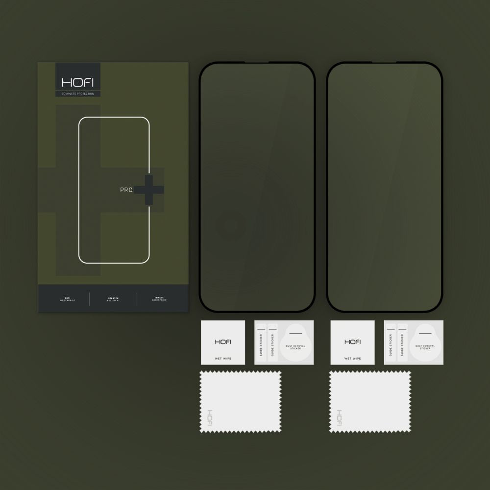 HOFI Glass PRO+ näytönsuojakalvo Apple iPhone 16 Prolle, Panssarilasi, Täysliima, 2 kappaleen setti, 2.5D, Musta