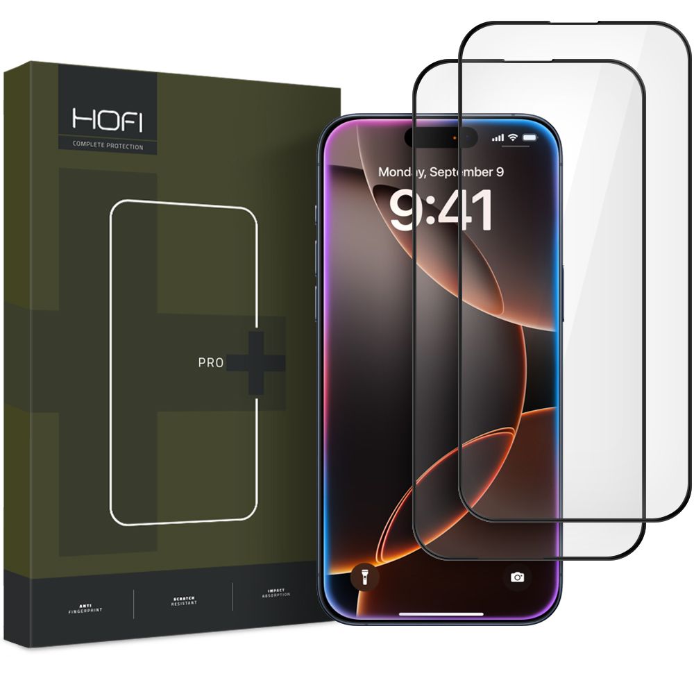 HOFI Glass PRO+ näytönsuojakalvo Apple iPhone 16 Pro Maxille, Panssarilasi, Täysliima, 2 kappaleen setti, 2.5D, Musta