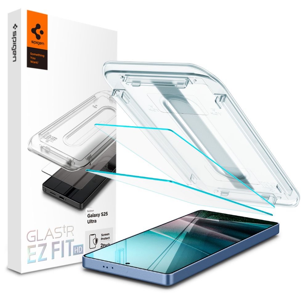 Spigen GlastR EZ FIT HD -näytönsuojakalvo Samsung Galaxy S25 Ultra S938:lle, karkaistu lasi, täysliima, 2 kappaleen setti AGL09082