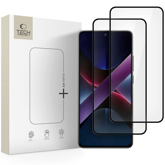 Tech-Protect FIT+ suojakalvo Xiaomi Poco X7 Pro:lle, Panssarilasi, Täysliima, 2 kappaleen setti, 2.5D