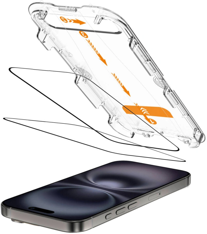 Tech-Protect Quick Set+ suojakalvo Apple iPhone 16 / 15 -mallille, Panssarilasi, Täysliima, 2 kappaleen setti, Musta