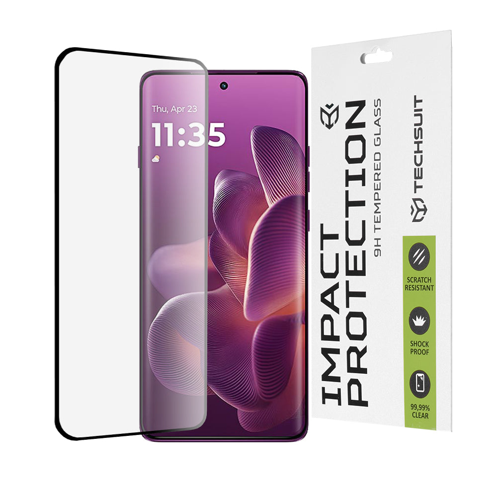 Techsuit-näytönsuoja Motorola Edge 60 Pro:lle, Karkaistu lasi, Täysi liima, 111D, Musta