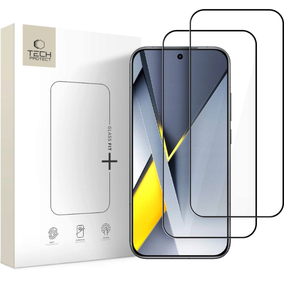 Tech-Protect FIT+ Näytönsuoja Xiaomi Poco F8 Ultra -puhelimelle, Karkaistu lasi, Täysiliimainen, 2 kappaleen setti, 2.5D, Musta