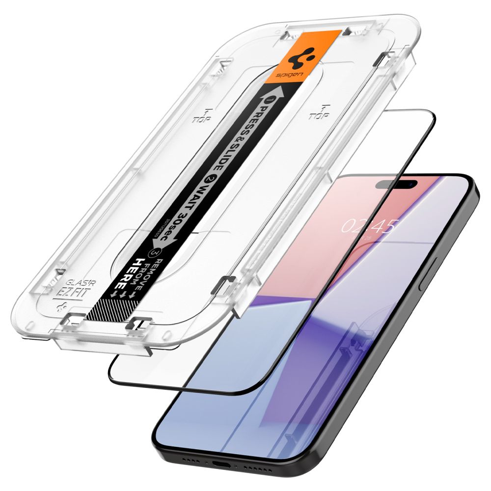 Spigen GlastR EZ FIT HD -näytönsuojakalvo Apple iPhone 15:lle, Panssarilasi, Täysliima, 2.5D, Musta AGL06908