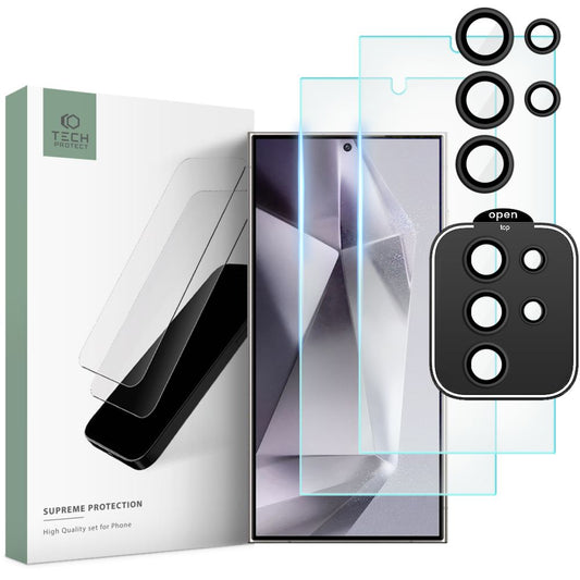 Tech-Protect Supreme takanäytön ja kameran suojakalvo Samsung Galaxy S24 Ultra S928, lasisuojattu, täysliima, 3 kpl:n sarja, 2.5D