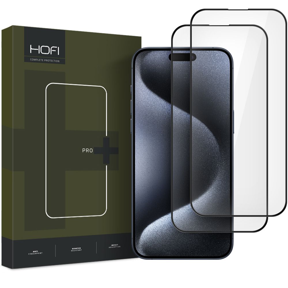 HOFI Glass PRO+ näytönsuojakalvo Apple iPhone 16:lle, Karkaistu lasi, Täysliima, 2 kappaleen setti, 2.5D, Musta