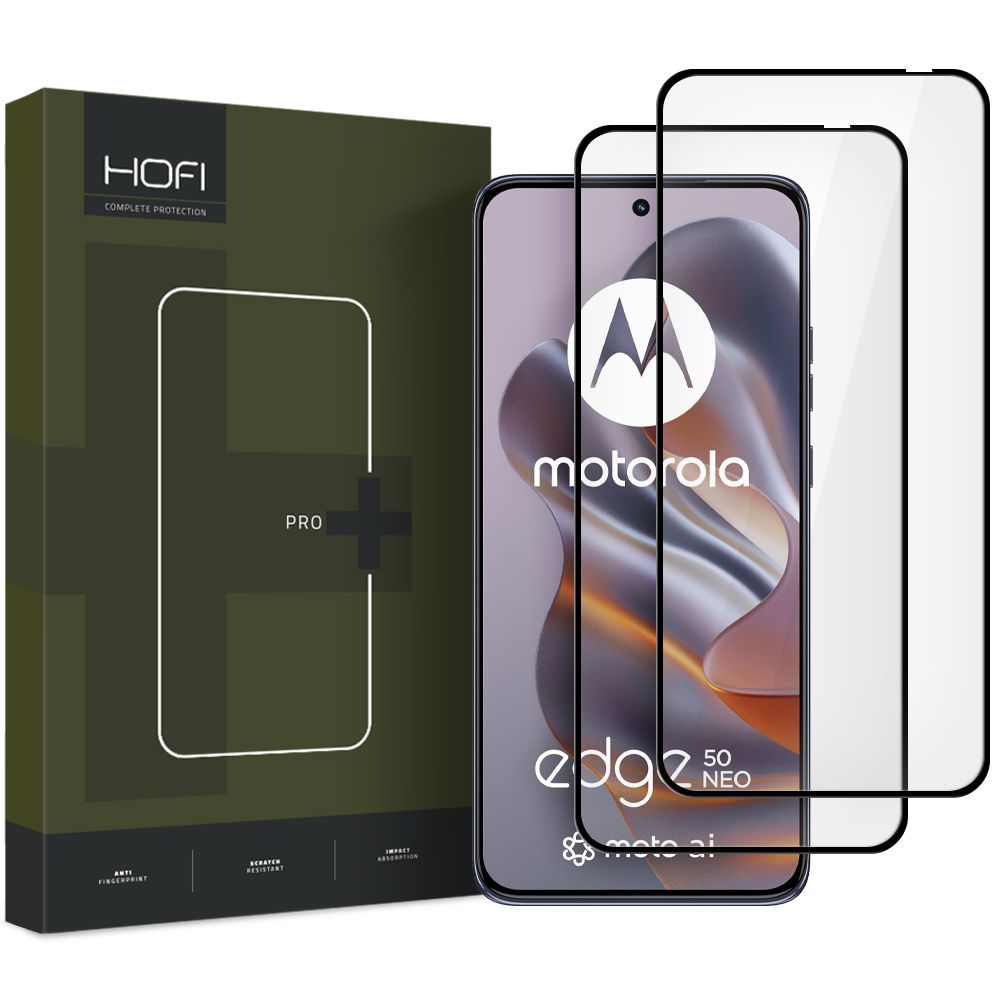 Näytönsuojakalvo HOFI Glass PRO+ Motorola Edge 50 Neo -puhelimelle, Panssarilasi, Täysliima, 2 kappaleen setti, 2.5D, Musta