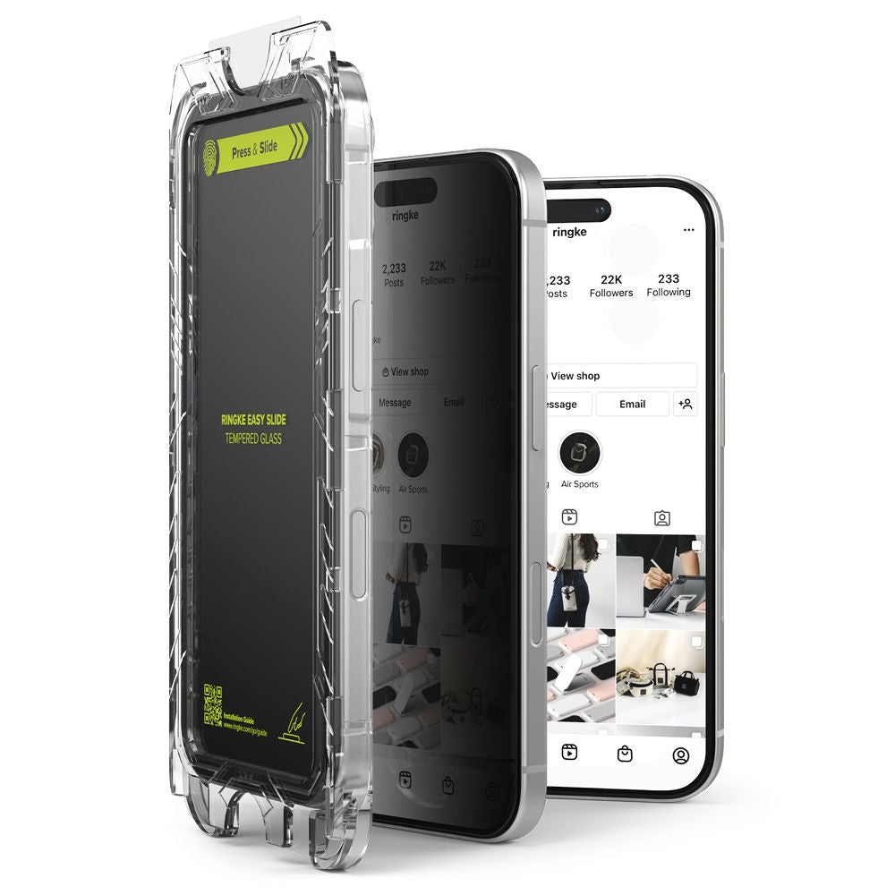 Näytön suojakalvo Ringke Easy Slide Privacy Apple iPhone 16 / 15 -puhelimille, Karkaistu lasi, Täysliima, 2 kappaleen setti
