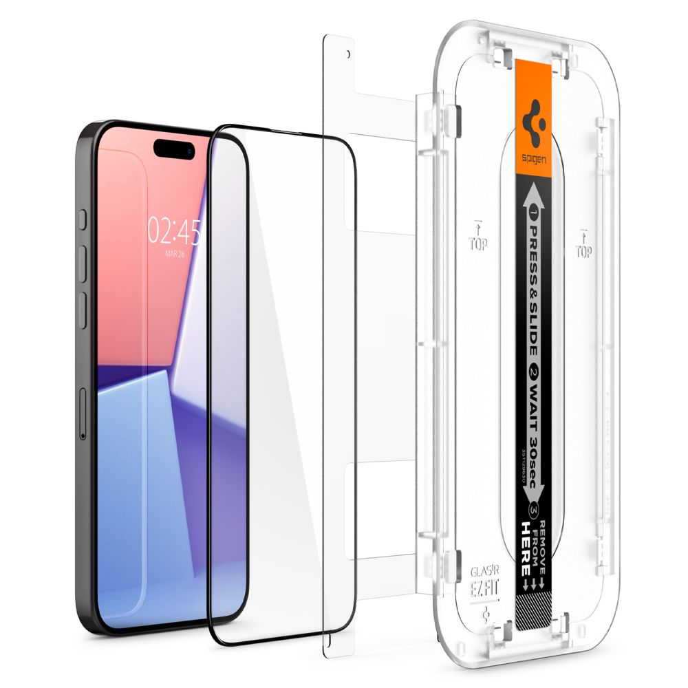 Spigen GlastR EZ FIT HD -näytönsuojakalvo Apple iPhone 15:lle, Panssarilasi, Täysliima, 2.5D, Musta AGL06908