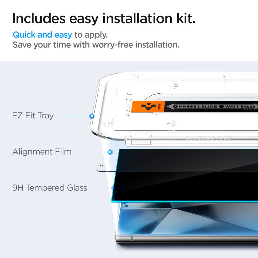 Spigen EZ FIT yksityisyydensuoja Samsung Galaxy S24 Ultra S928, suojalasi, täysi liima, 2 kpl:n setti
